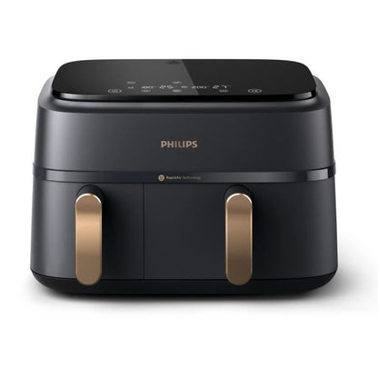 Oil-free fryer - PHILIPS - NA352/04 - 9L - Double basket - Touch screen + Accessories - Black