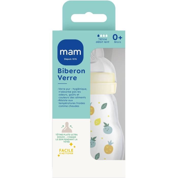 MAM Glass Bottle - 170ml - 0 to 6 months - Teat Flow 1 - White