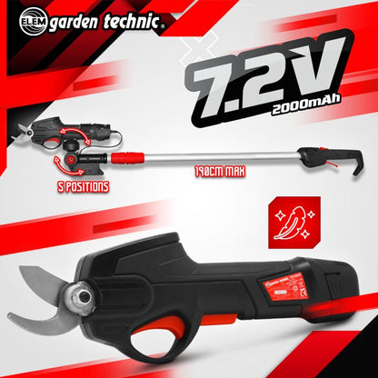 7.2V lithium rechargeable pruning shears with telescopic pole - Elem Garden