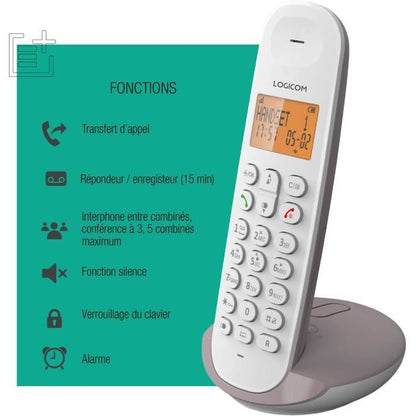 Cordless landline phone - LOGICOM - DECT ILOA 155T SOLO - Taupe - With answering machine