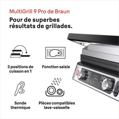 Multifunction grill - BRAUN - Multi Grill 9 Pro - 2200 W - 3 heating positions - Black / Steel