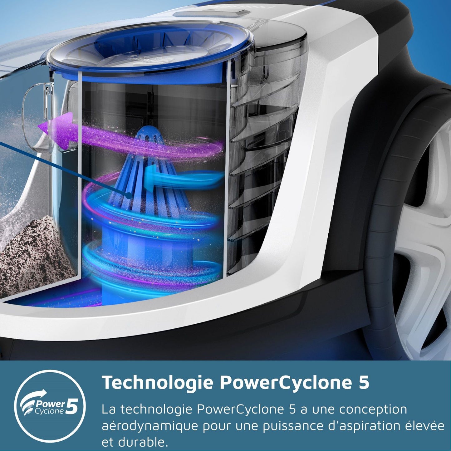 Bagless cylinder vacuum cleaner - PHILIPS FC9331/09 - 900 W - 1.5 L - Intense black and blue