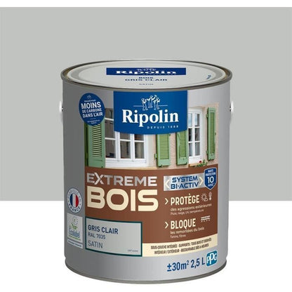 RIPOLIN Interior & Exterior Wood Paint - Light Gray Ral 7035 Satin, 2.5L