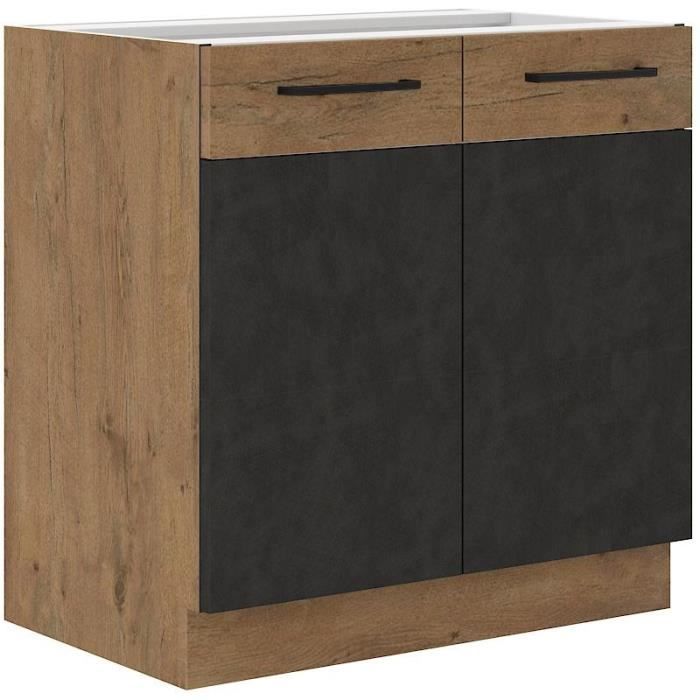 ROCK under-sink unit - Melamine with lancelot oak and matera gray decor - 1 door - L80 x H82 cm