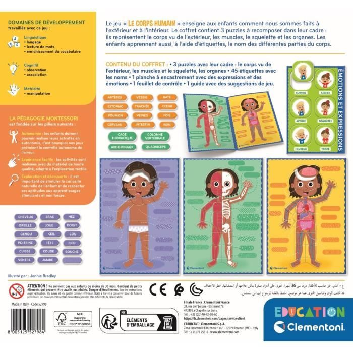 Montessori - Clementoni - The Human Body - Educational game to learn how the body is made inside and out - D