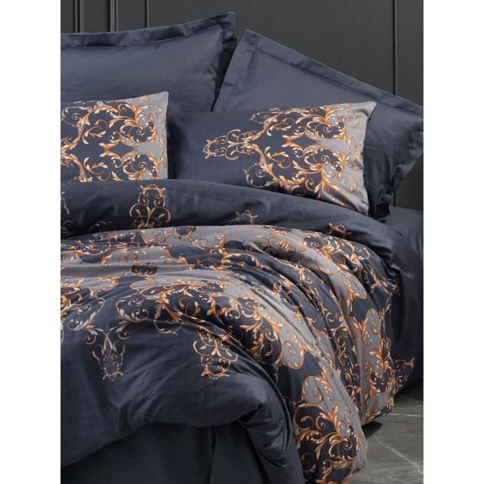 Bedding set - 1 duvet cover 220 x 240 cm + 2 pillowcases 60 x 60 cm - 100% cotton satin - Blue