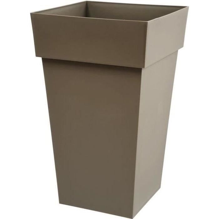 EDA Tuscan Square Top Flower Pot - 39 x 39 x H 65 cm - 62 L - Taupe