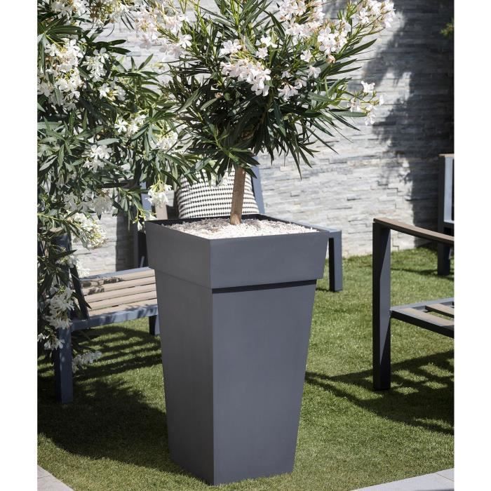 Eda XXL Tuscan Flower Pot - Square - 43.3 x 43.3 x H 80 cm - 98 L - Anthracite gray