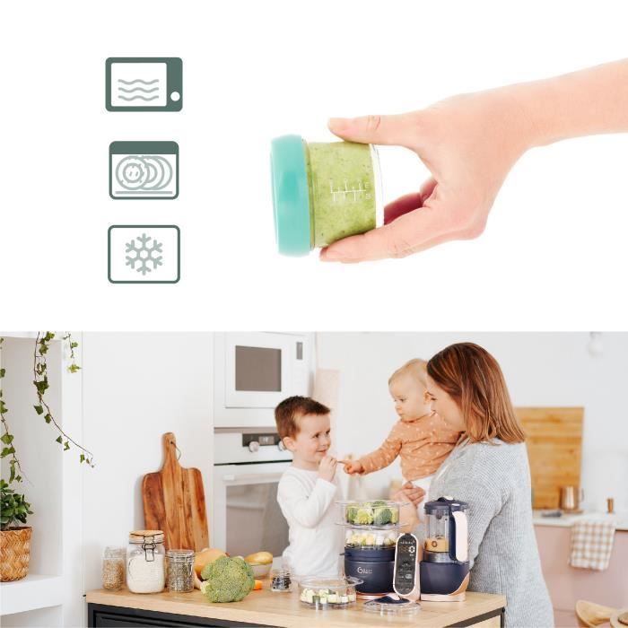 Babymoov Babybols - 8 Glass Storage Jars 120 & 240 ml - Airtight - Organic Recipe Booklet included