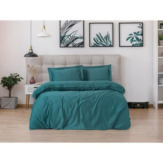 Bedding set - 1 duvet cover 220 x 240 cm + 2 pillowcases 60 x 60 cm - 100% cotton satin - Blue
