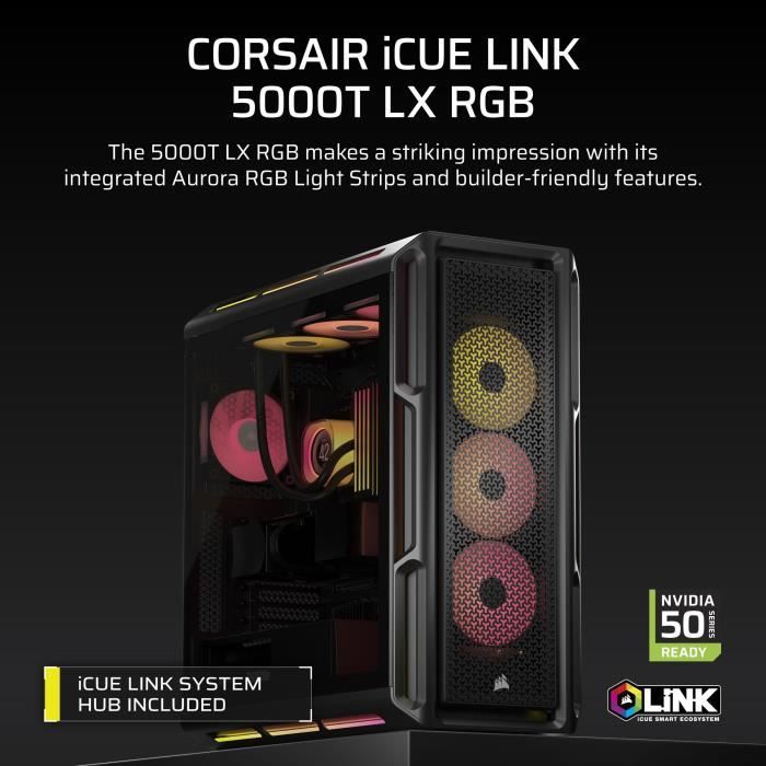 PC Case - CORSAIR - iCUE LINK 5000T LX RGB Series - Mid-Tower - Black