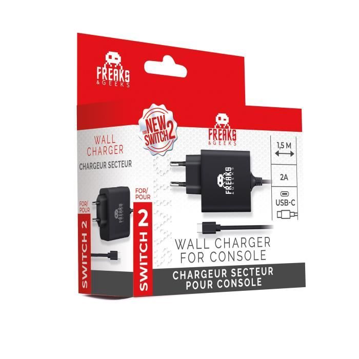 Mains Charger - FREAKS AND GEEKS - Nintendo Switch 2 - 30W - Black