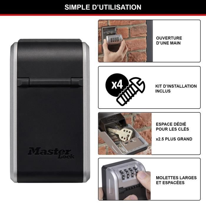 MASTER LOCK - Outdoor key box - New design - Wall mounting - Large capacity - High security - 19.6 x 7.6 x 5.6 cm