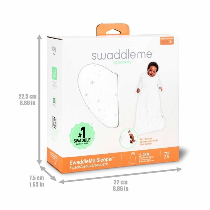 INGENUITY, Swaddling Sleeping Bag, Star Rain Sleeping Bag, TOG 2.5, suitable for ages 3 to 18 months, Oeko-Tex certified