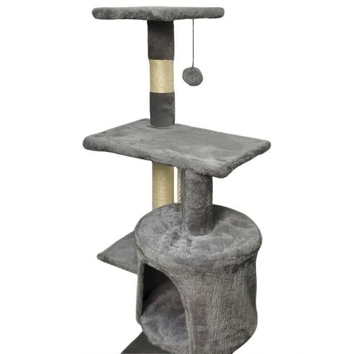 PALOMA Dark grey cat tree 40 x 40 x 114cm - 3 platforms, 1 rope, 1 niche, scratching posts