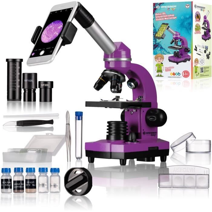 BIOLUX SEL - BRESSER JUNIOR student microscope - 40x-1600x magnification - experiment kit - purple