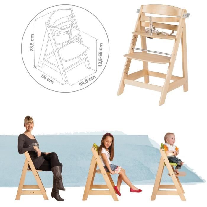 High chair - ROBA - SIT UP CLICK & FUN - Removable meal tray - Adjustable height - Up to 70 kg - Natural wood