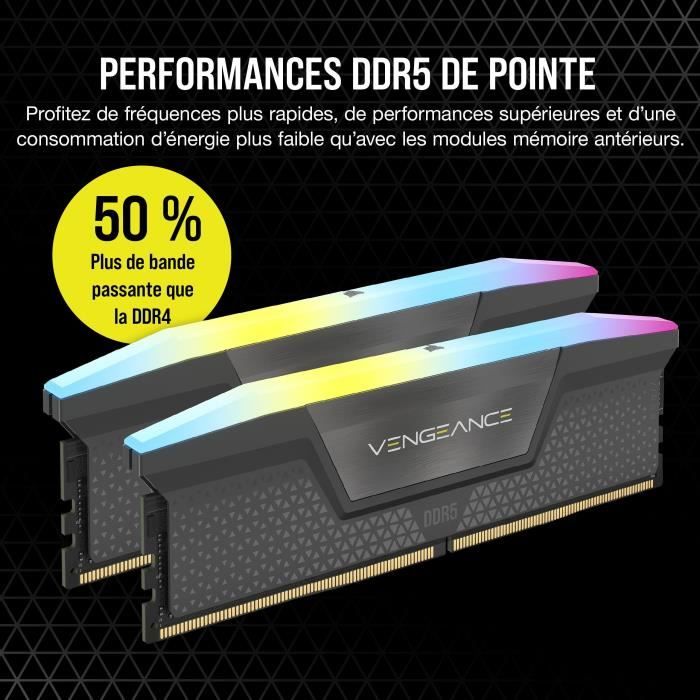 RAM Memory - CORSAIR - Vengeance RGB DDR5 RAM 64GB (2x32GB) 6000MHz CL30 AMD Expo iCUE Compatible - Gray (CMH64GX5M2B6000Z30)
