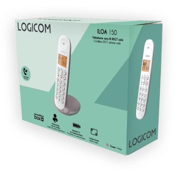 Cordless landline phone - LOGICOM - DECT ILOA 150 SOLO - Taupe - Without answering machine