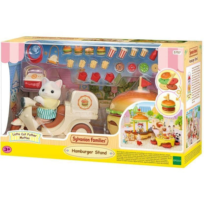 SYLVANIAN FAMILIES Food Playset - Hamburger Stand - Papa Cat Latte and Scooter