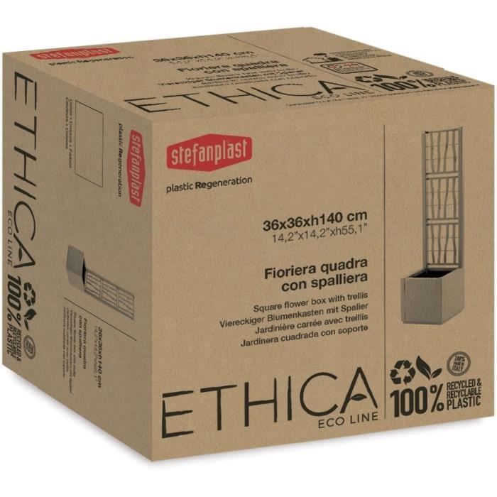 Flower box - ETHICA - Graphite - Square with trellis - 38 L - STEFANPLAST