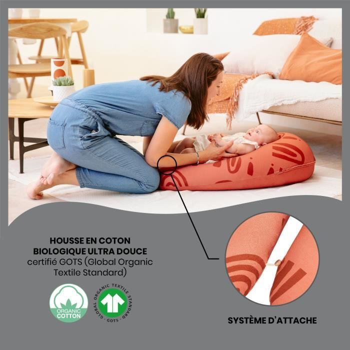 Babymoov B.Love maternity cushion & breastfeeding with ultra -thin microbead filling - Made in Europe, Terracotta