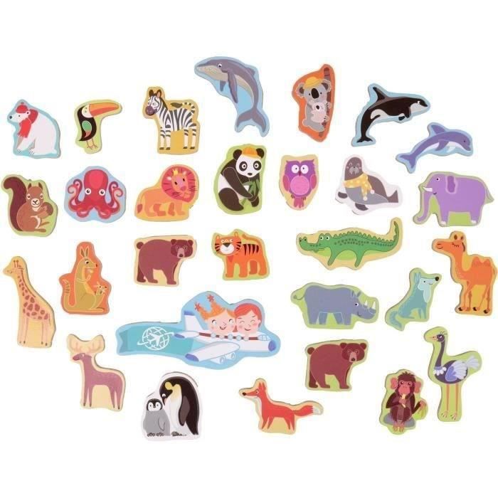 Magnetic continents board - Educational game - JADE - 30 animal pieces - FSC wood - 40x30 cm - From 3 years old