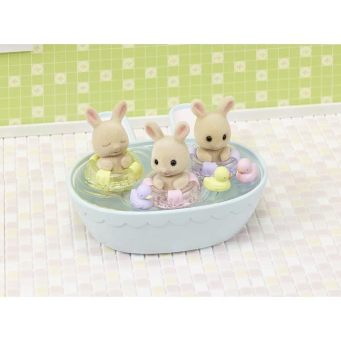 Miniature figurines - SYLVANIAN FAMILIES - 5707 - The Creme Rabbit triplets and bath accessories