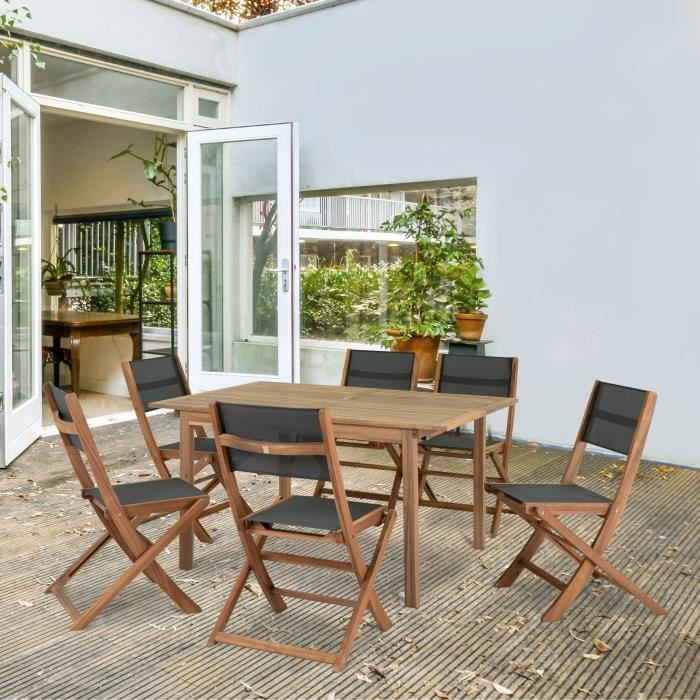 Set of 2 FSC and textilene acacia wood chairs - Gray