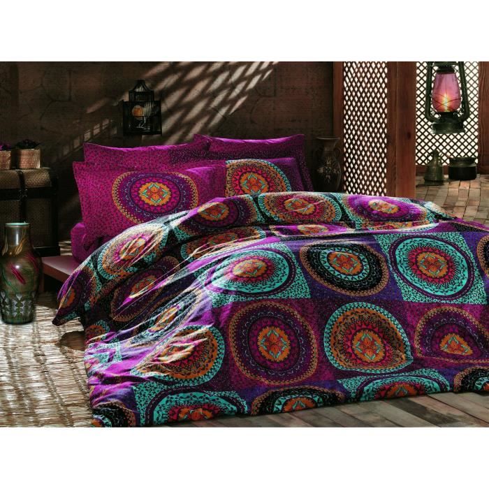 Bedding set - 1 duvet cover 220 x 240 cm + 2 pillowcases 60 x 60 cm - 100% cotton - Fuchsia