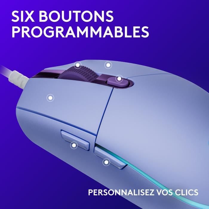 Wired Gaming Mouse - LOGITECH G - G203 - LIGHTSYNC - RGB - Lilac Color