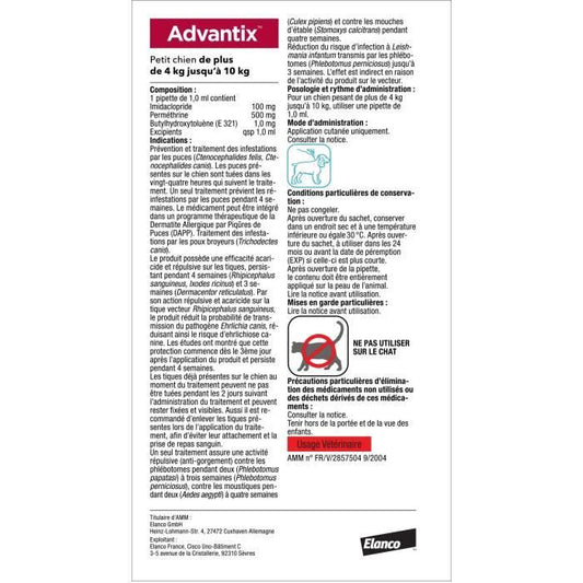 ADVANTIX 4 antiparasitic pipettes - For small dogs from 4 to 10kg