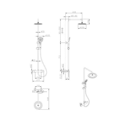 Oceanic shower column - Thermostatic mixer - High round apple diameter 20 cm - matt black