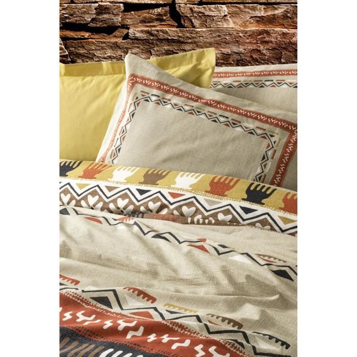 Bedding set - 1 duvet cover 220 x 240 cm + 2 pillowcases 60 x 60 cm - 100% cotton - Mustard