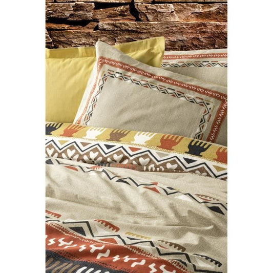 Bedding set - 1 duvet cover 220 x 240 cm + 2 pillowcases 60 x 60 cm - 100% cotton - Mustard