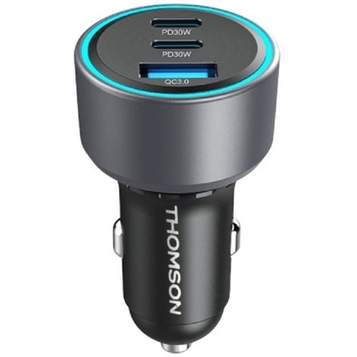 Car charger - THOMSON - 60 W - Total new generation gan technology - 2 USB-C - PD 30 W + USB-A - QC 3.0 - 18 W