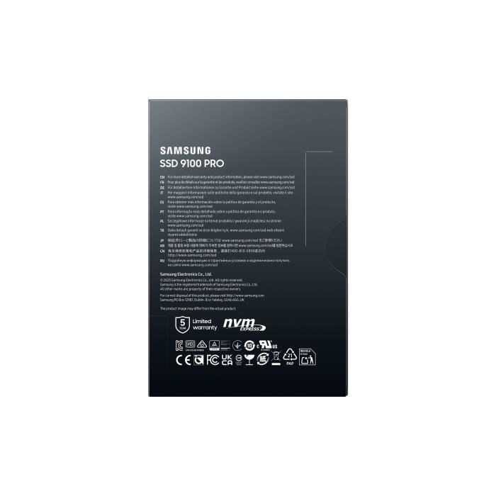 Samsung - 9100 PRO - Internal SSD - NVMe M.2 PCIe 5.0 x4 - 2 TB - Read speed up to 14,800 MB/s - MZ-VAP2T0BW