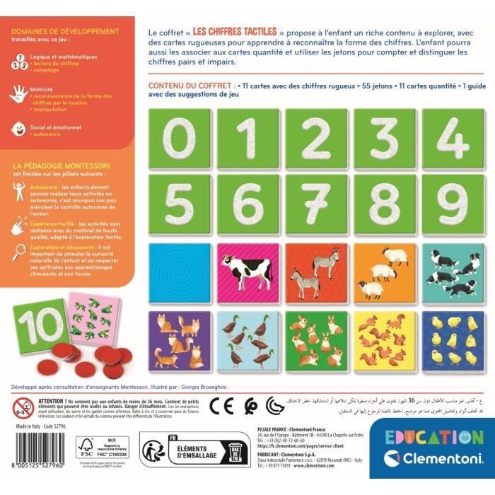 Montessori - Clementoni - Tactile numbers - Educational game learning numbers - 10 rough number cards - Ages 3 and up