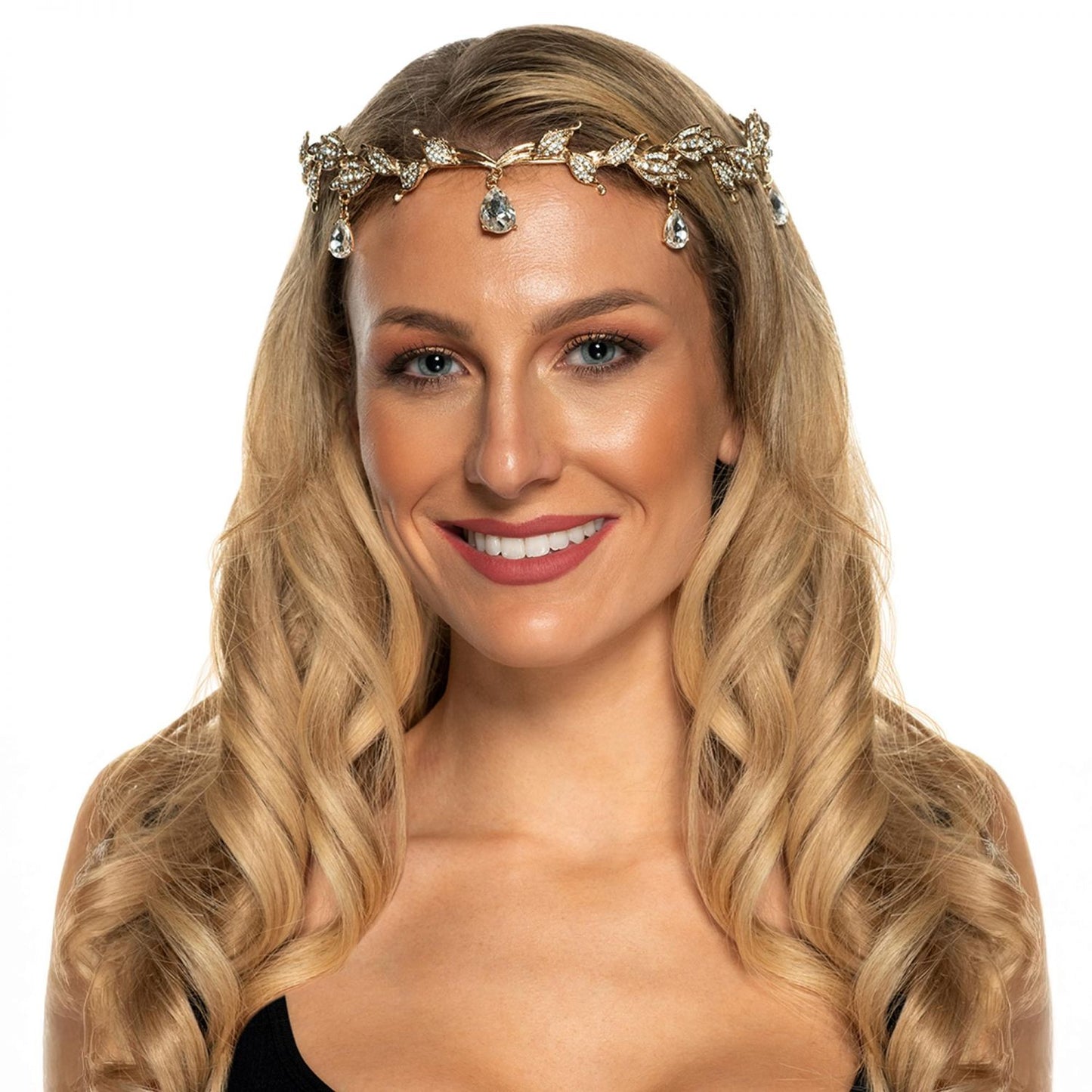 Leaf Metal Crown With Clear Jewels Adult Costume Accessory