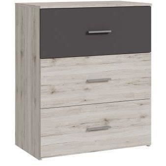 Chest of drawers - ADRIA - 3 drawers - Ash oak / Plain grey - 75.2 x 41.3 x 89.7 cm