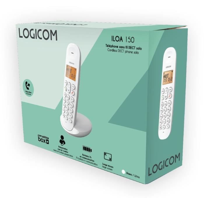 Cordless landline telephone - LOGICOM - DECT ILOA 150 SOLO - White - Without answering machine