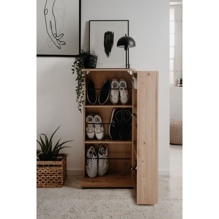 Satos shoe cabinet - Artisan oak - 100 x 110 x 34 cm - Capacity 12 pairs