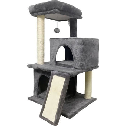 FLOPI Dark grey cat tree - 44.5 x 48 x 86 cm - Dark grey - 1 platform, 1 play ball, 2 niches, 1 ramp