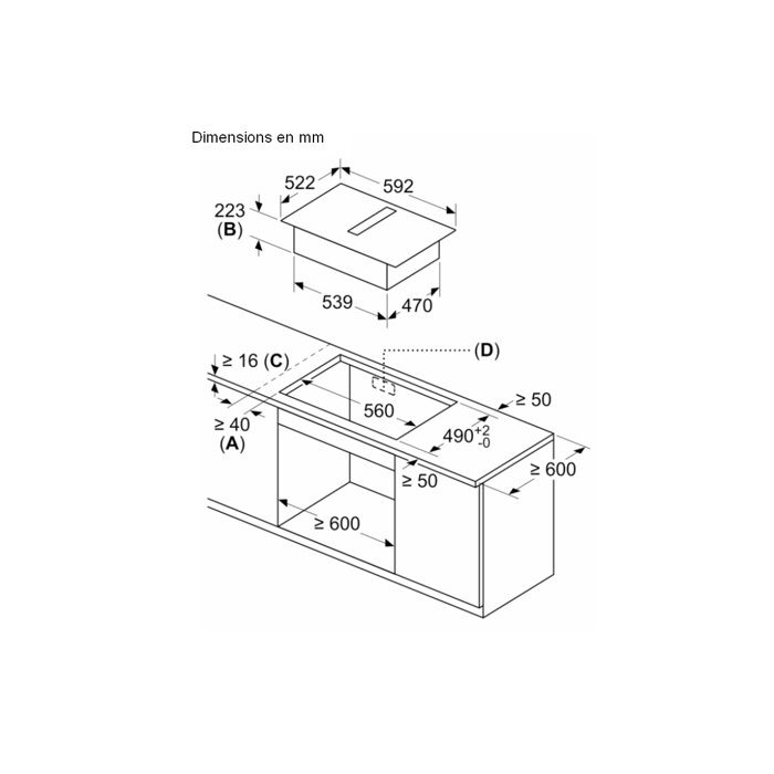 Induction cooktop - BOSCH - 4 burners - 52.2 x 59.2 x 22.9 cm - PVS611B16E - Black