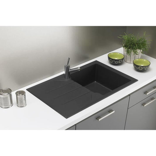 Stradour Sink Kitchen EXPECTRY 1 BAC + 1 ALAA DRAUTER - Resin - 81 x 50 cm - Black