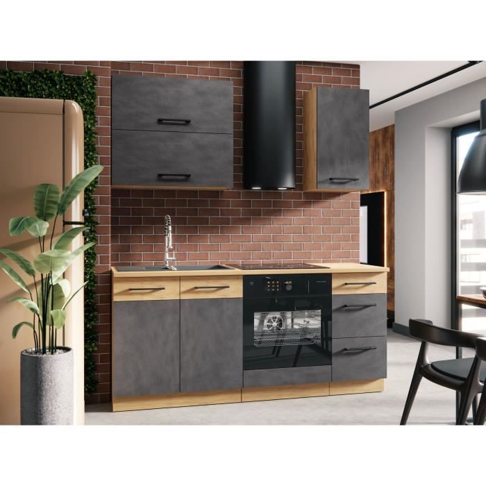 ROCK under-sink unit - Melamine with lancelot oak and matera gray decor - 1 door - L80 x H82 cm