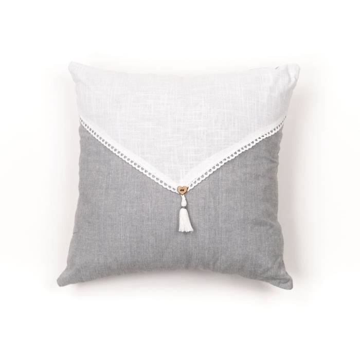 Cushion - TODAY - CHARME - Slub x Chambray x Pompon Capucune - 40 x 40 cm
