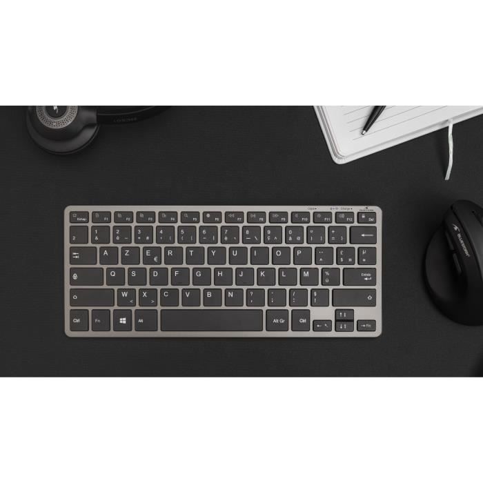 Wireless Keyboard - BLUESTORK - MINI R - Compact - Rechargeable - Grey/Black