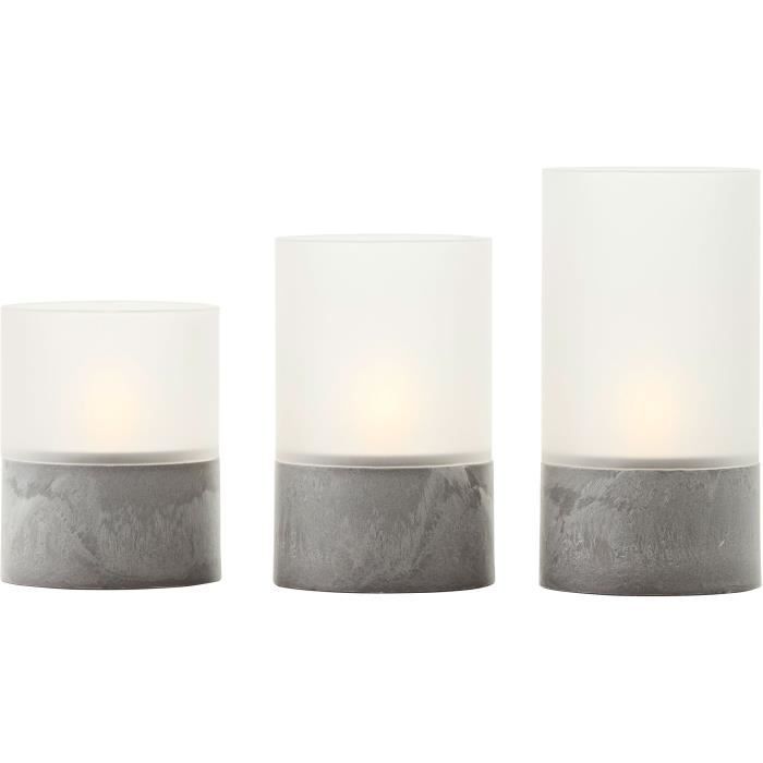 Set of 3 BRILLIANT LED CANDLE table lamps - 2500K - Plastic and glass - Grey and matt white