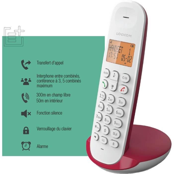 Fixed cordless telephone - LOGICOM - DECT ILOA 150 SOLO - Raspberry - Without answering machine